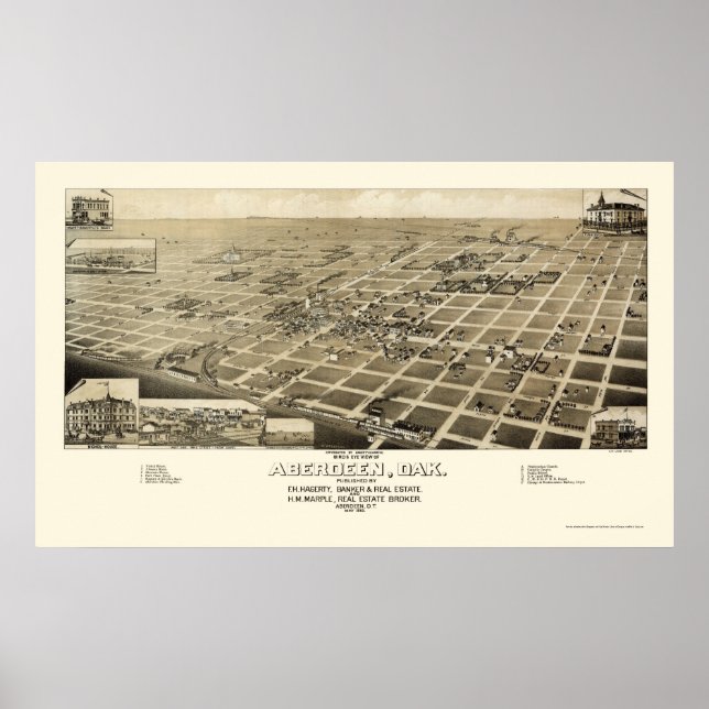 Aberdeen, SD Panoramic Map - 1883 Poster (Front)
