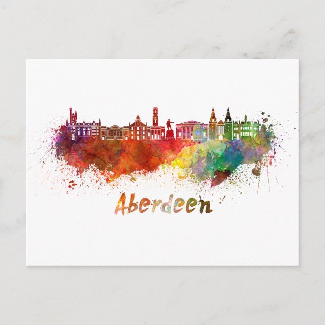 Aberdeen skyline in watercolor postcard (Front)