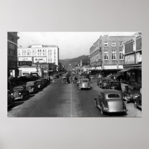 Aberdeen, WA - View of Wishkan Street Downtown Poster