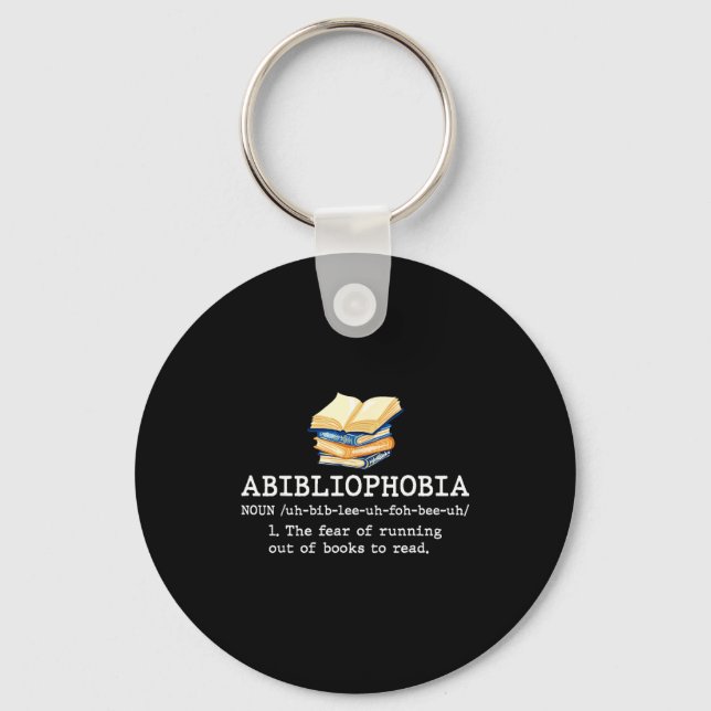 Abibliophobia definition funny reading book worm key ring (Front)