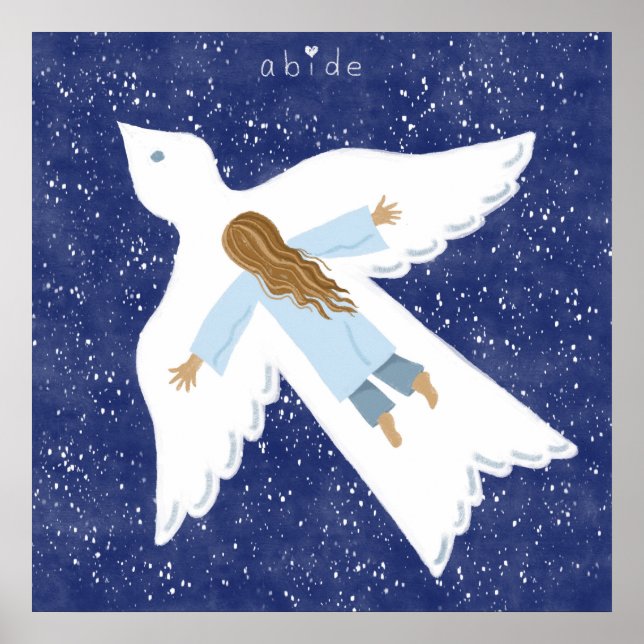 "Abide" girl and flying bird against night sky Poster (Front)