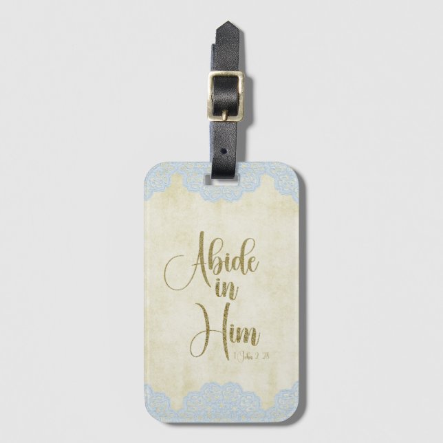 Abide in Him Scripture Quote Luggage Tag (Front Vertical)