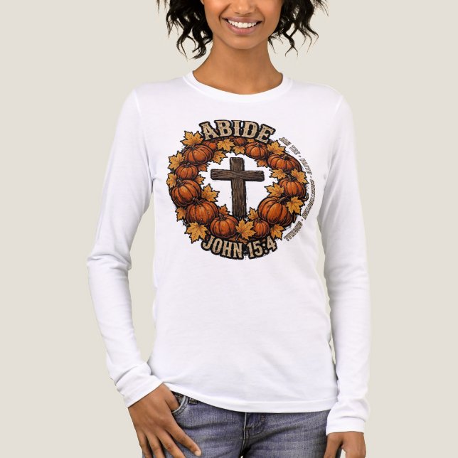 ABIDE John 15:4 Fall Christian Shirt | Pumpkin (Front)
