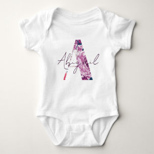 Abigail Baby Name Flower Script Pretty Girl Floral Baby Bodysuit