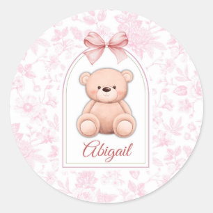 Abigail   Custom Pink Teddy Bear Nursery Design  Classic Round Sticker