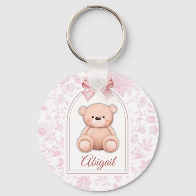 Abigail | Custom Pink Teddy Bear Nursery Design  Key Ring (Front)