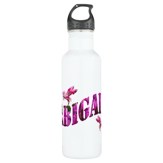 Abigail, Girls Name Logo Made From Pink Flowers, 710 Ml Water Bottle (Front)