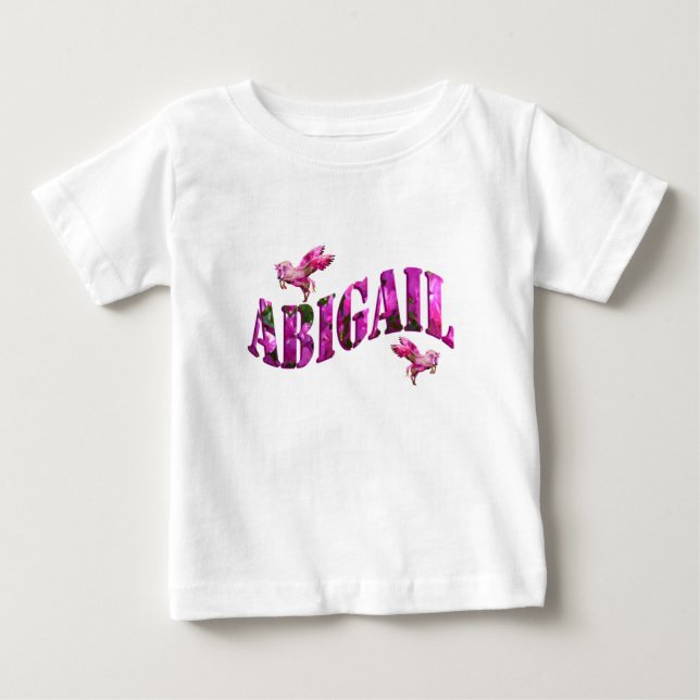 Abigail, Girls Name Logo Made From Pink Flowers, Baby T-Shirt (Front)