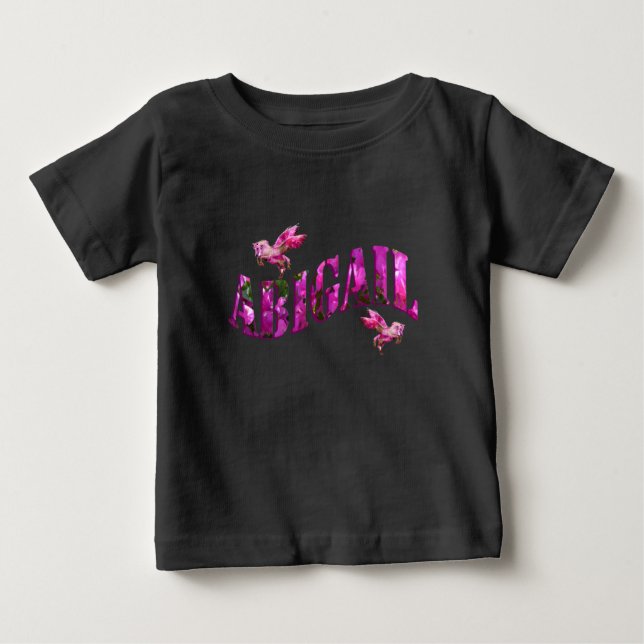 Abigail, Girls Name Made From Pink Flowers, Baby T T-Shirt (Front)