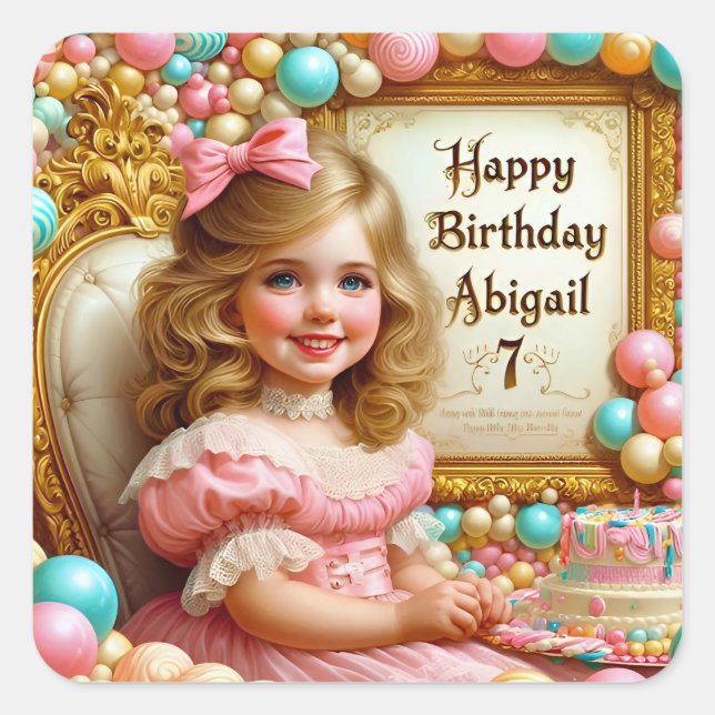 ABIGAIL~ HAPPY 7th BIRTHDAY ~ Balloons ~ Square Sticker (Front)