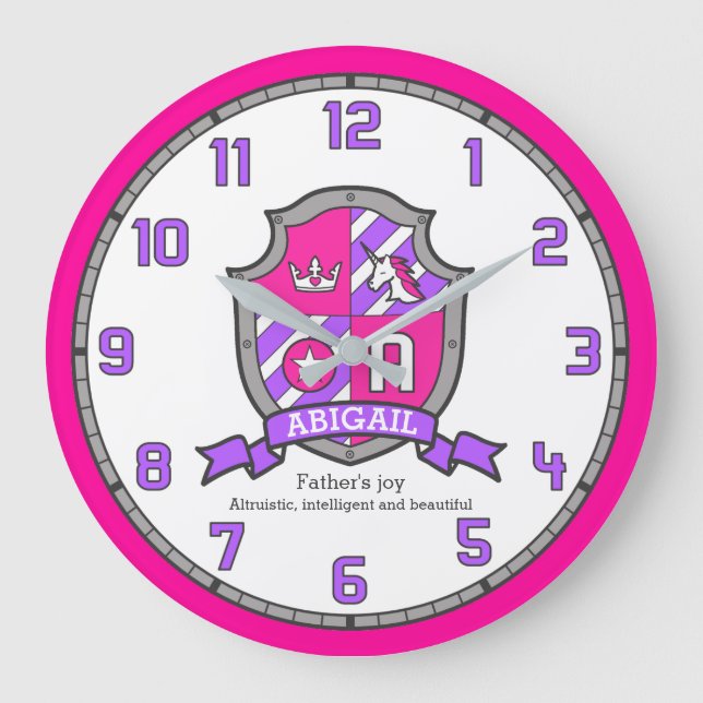 Abigail letter A name meaning knights shield pink Large Clock (Front)
