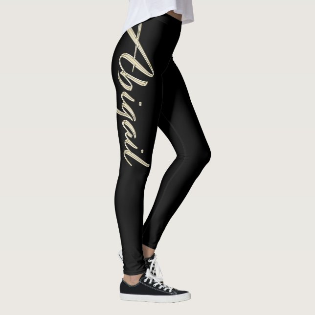 Abigail white gold Handwriting trousers Leggings (Right)