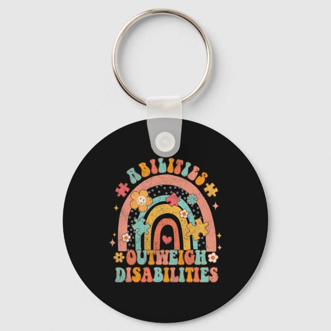 Abilities Outweigh Disabilities Groovy Rainbow SPE Key Ring (Front)