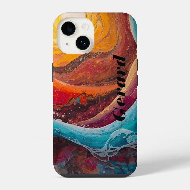 Ablaze Currents – Dynamic Sunset Water Art Print iPhone Case (Back)