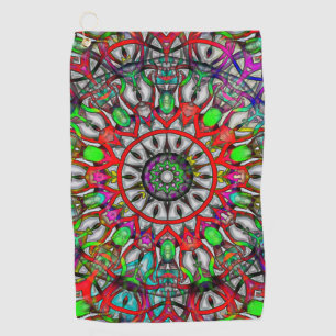 Abnormal red green colourful kaleidoscope mandala  golf towel
