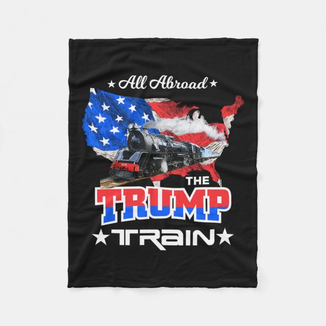 Aboard The Trump Train 2022 American Flag  Fleece Blanket (Front)