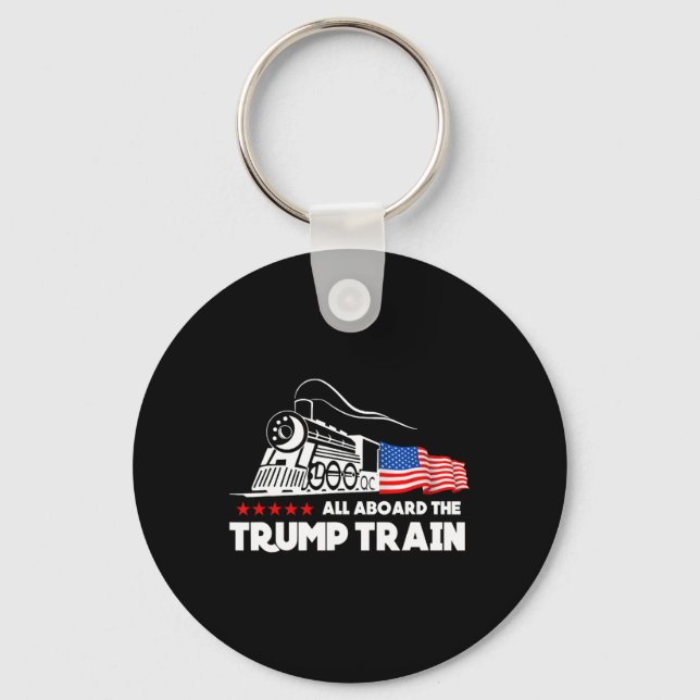 Aboard The Trump Train 2024 American Flag  Key Ring (Front)
