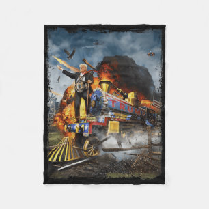 Aboard The Trump Train Funny Donald Trump 2024 Ele Fleece Blanket