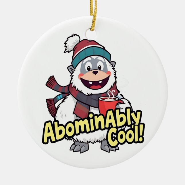 Abominably Cool Winter Yeti Design Ceramic Tree Decoration (Front)