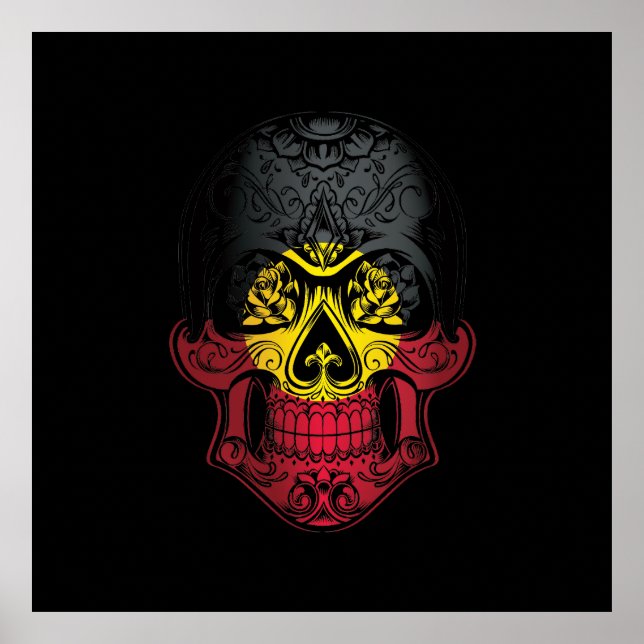 Aborigin Skull And Roses Flag Poster (Front)