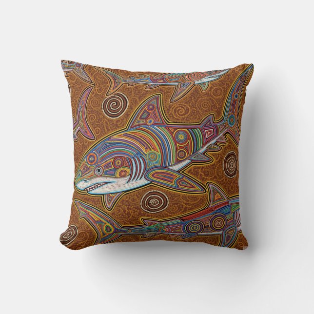 ABORIGINAL ART OF SHARK CUSHION (Front)