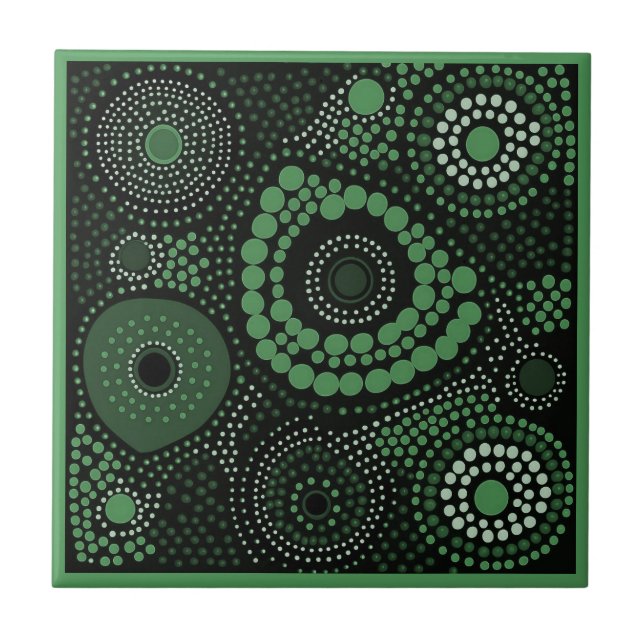 Aboriginal art style green 8 of 9 Ceramic Tile (Front)