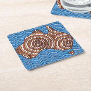 Aboriginal Australia dot painting Square Paper Coaster