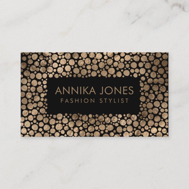 Aboriginal Dot Art style Golden texture on black Business Card (Front)