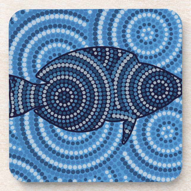 Aboriginal fish dot painting coaster (Front)