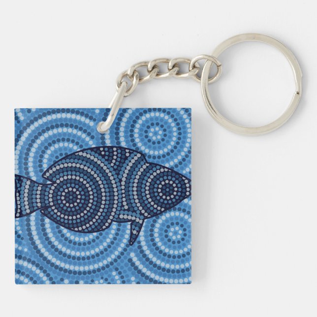 Aboriginal fish dot painting key ring (Back)