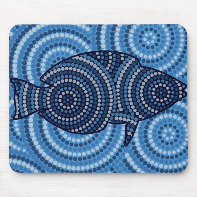 Aboriginal fish dot painting mouse pad (Front)