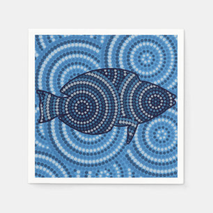 Aboriginal fish dot painting napkin