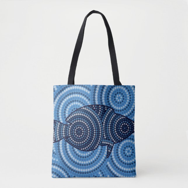 Aboriginal fish dot painting tote bag (Front)