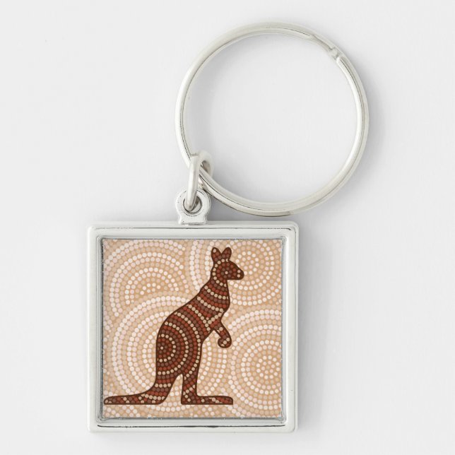 Aboriginal kangaroo dot painting key ring (Front)
