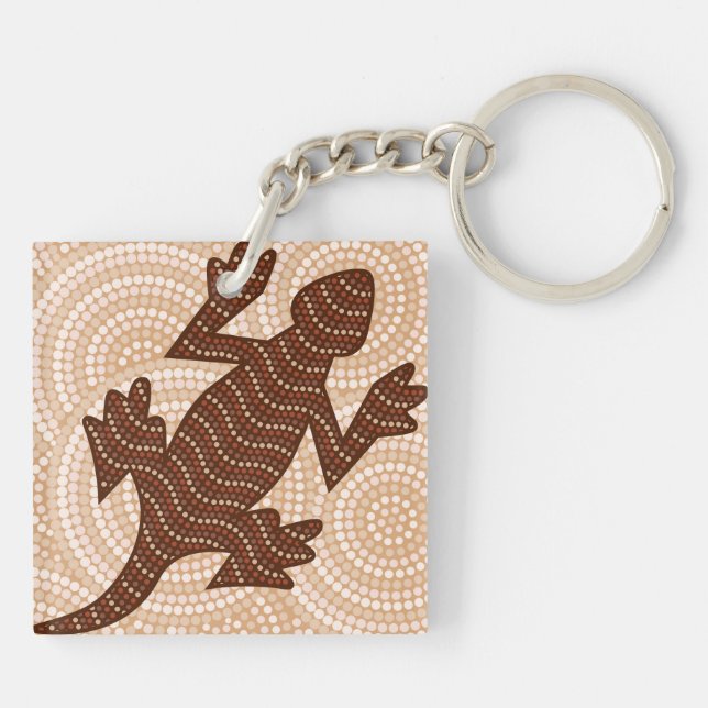 Aboriginal lizard dot painting key ring (Back)