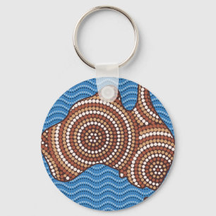 Aboriginal map dot painting key ring