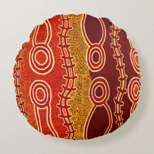 Aboriginal Serpents . Round Cushion