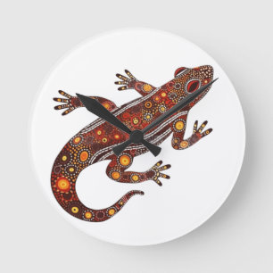 aboriginal style salamander in red colours round clock