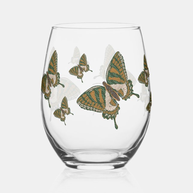 Aboriginal Swallowtail Stemless Wine Glass (Front)