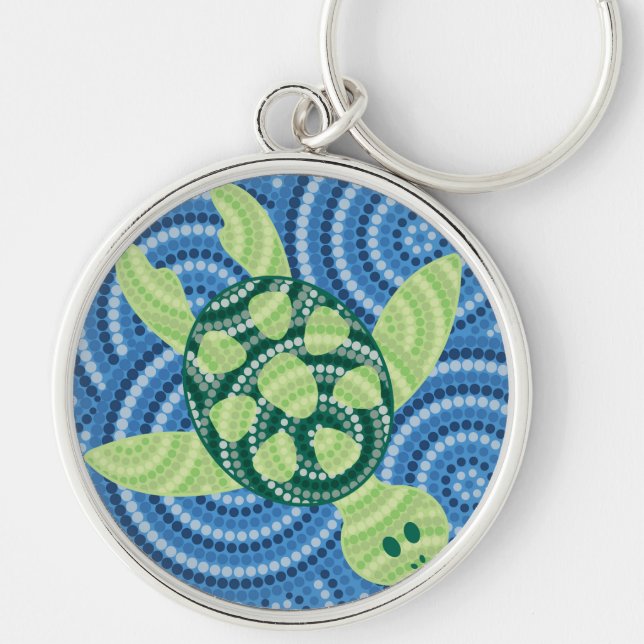 Aboriginal turtle dot painting key ring (Front)