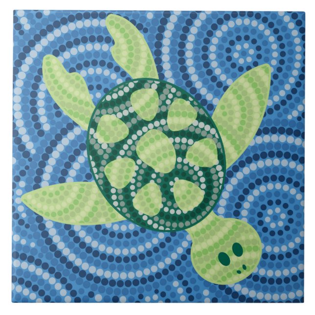 Aboriginal turtle dot painting tile (Front)