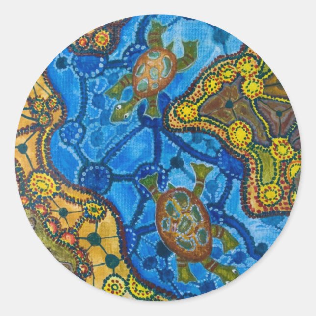 Aboriginal Turtles Painting Classic Round Sticker (Front)