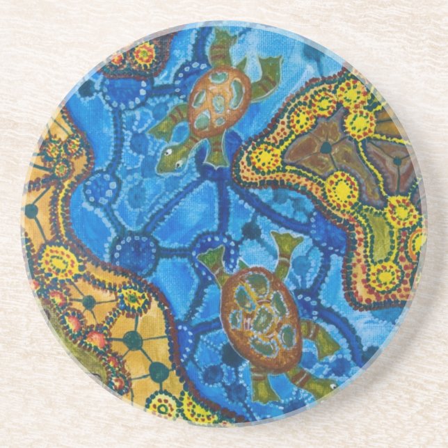 Aboriginal Turtles Painting Coaster (Front)