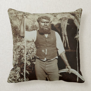 Aborigine with a Boomerang, c.1860s (sepia photo) Cushion