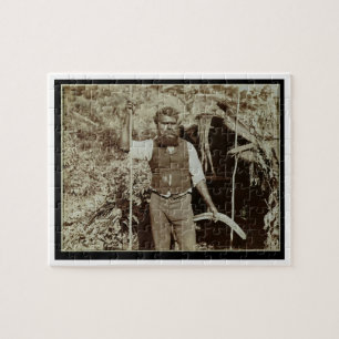 Aborigine with a Boomerang, c.1860s (sepia photo) Jigsaw Puzzle