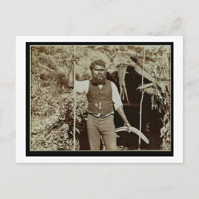 Aborigine with a Boomerang, c.1860s (sepia photo) Postcard (Front)