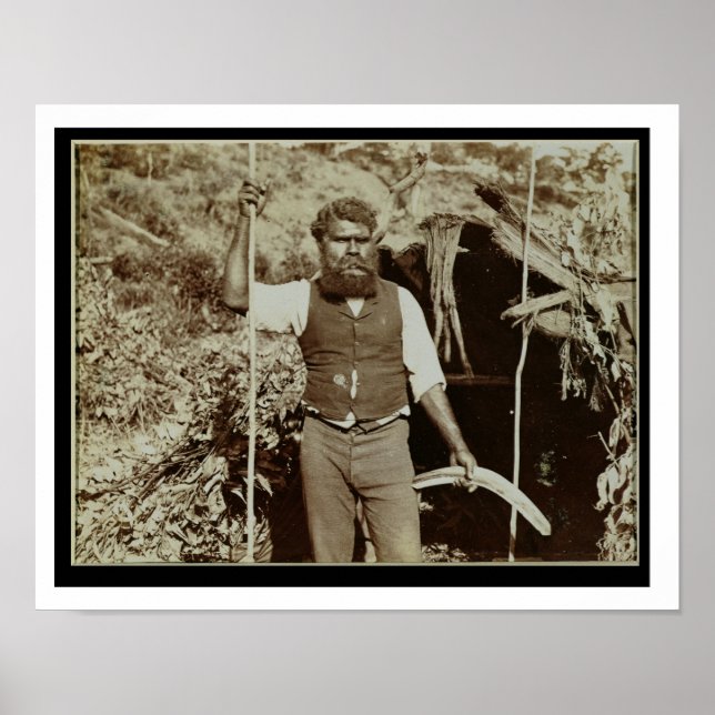 Aborigine with a Boomerang, c.1860s (sepia photo) Poster (Front)