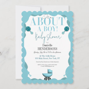 About a Boy Baby Shower Blue Invite Invitation