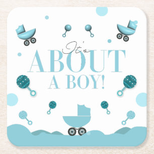 About a Boy Baby Shower Invite Invitation Gift Bag Square Paper Coaster