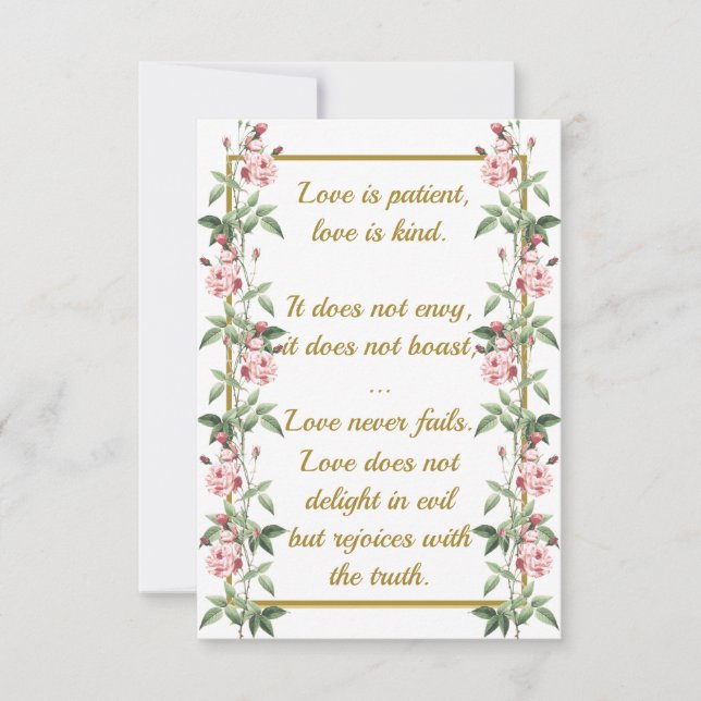 About Love 1 Corinthians 13:4-8 Card (Front)